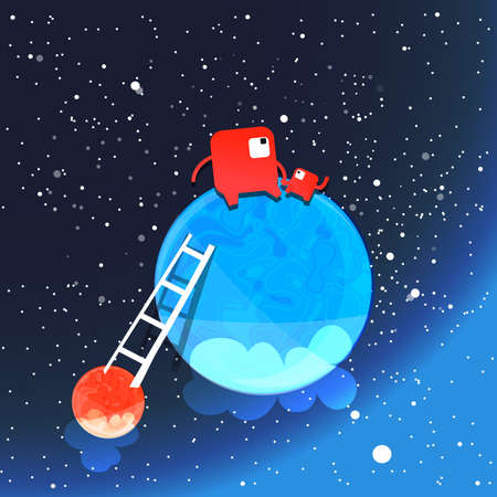Two monsters think on a blue planet in a deep space