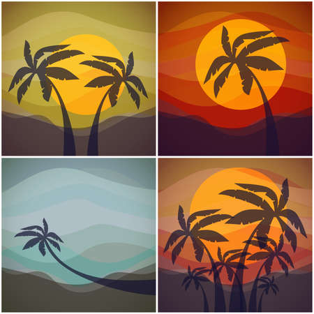 Set of four tropical resorts view  Vector illustrationのイラスト素材