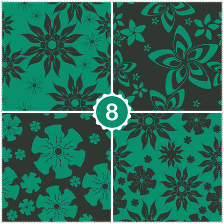 Vector set of four seamless pattern with flowers and leavesのイラスト素材