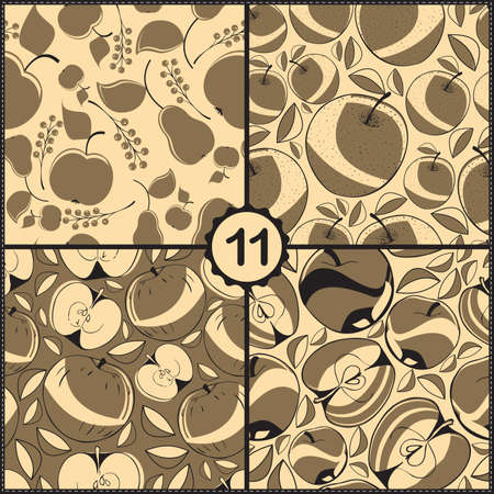 Vector set of four seamless pattern with apples and fruitsのイラスト素材
