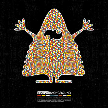 Colorful monster on black grunge backgroundのイラスト素材