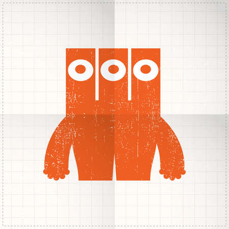 Cute monster on folded paperのイラスト素材