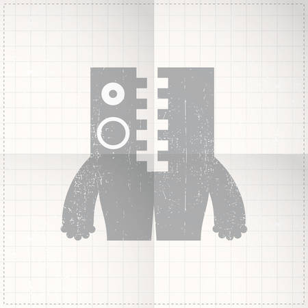 Cute monster on folded paperのイラスト素材