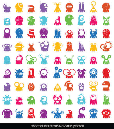 Big set of cute monsters isolated on white  vectorのイラスト素材