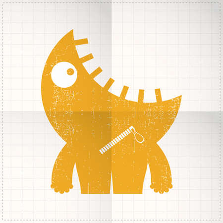 Cute monster on folded paperのイラスト素材