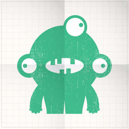 Cute monster on folded paperのイラスト素材