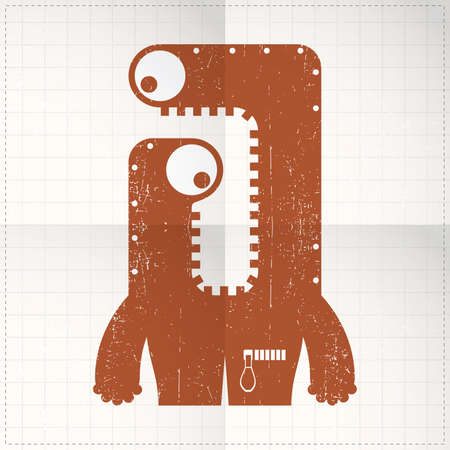 Cute monster on folded paperのイラスト素材