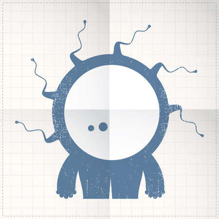 Cute monster on folded paperのイラスト素材
