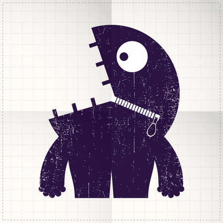 Cute monster on folded paperのイラスト素材