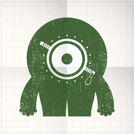 Cute monster on folded paperのイラスト素材