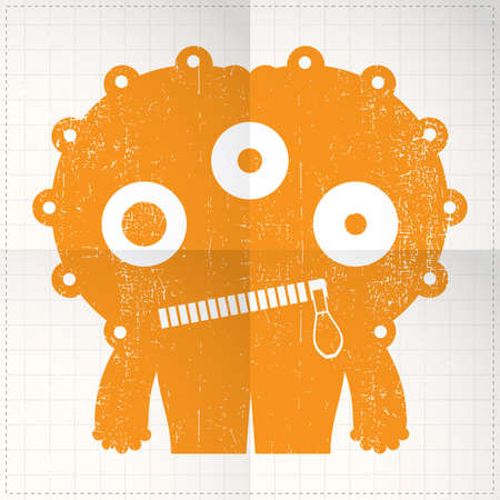 Cute monster on folded paperのイラスト素材