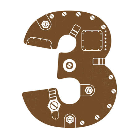 Grunge number 3 in steam-punk style isolated on whiteのイラスト素材