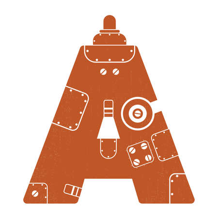 grunge letter A isolated on white  Steam-punkのイラスト素材