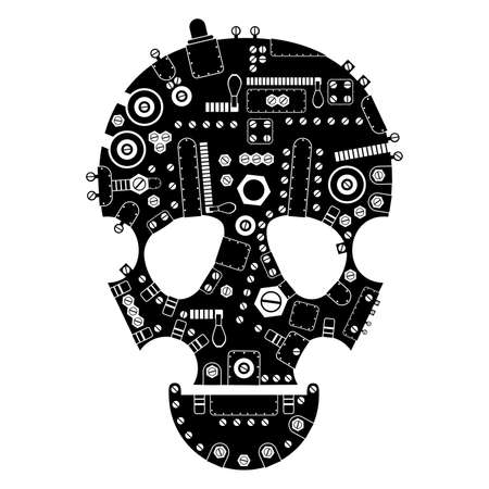Black steam-punk skull isolated on white  vector illustrationのイラスト素材