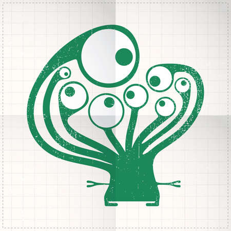 Cute monster on folded paperのイラスト素材