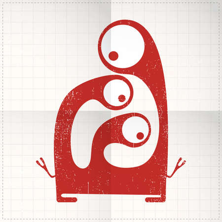 Cute monster on folded paperのイラスト素材