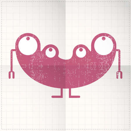 Cute monster on folded paperのイラスト素材