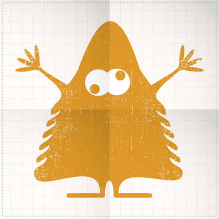 Cute monster on folded paperのイラスト素材