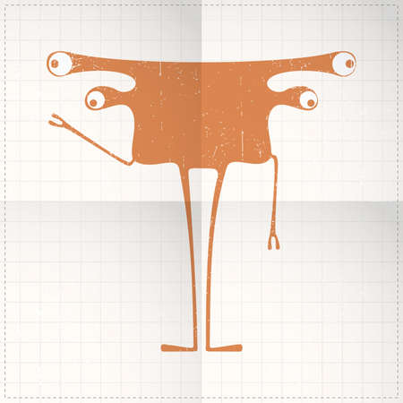 Cute monster on folded paperのイラスト素材