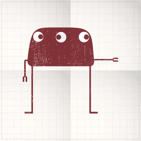 Cute monster on folded paperのイラスト素材