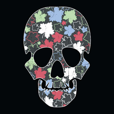 Floral skull isolated on black grunge backgroundのイラスト素材