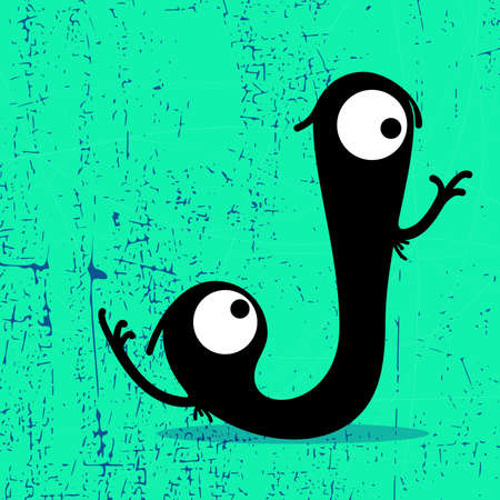Letter J Monster on grunge background  vector illustrationのイラスト素材