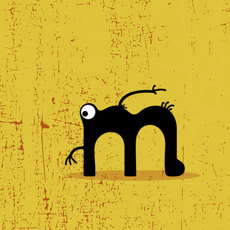 Letter m Monster on grunge background  vector illustrationのイラスト素材