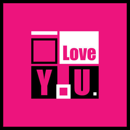 Stylish geometric inscription  I Love You  on pink background  Valentine s day card  Vector illustrationのイラスト素材
