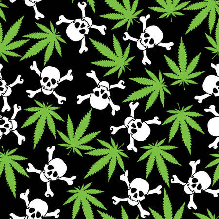 Cannabis leafs with skulls - seamless patternのイラスト素材