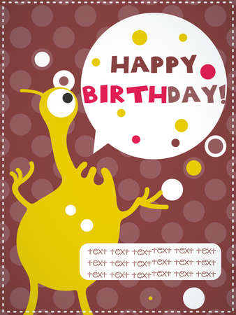 Happy birthday invitation card with cute monster vector illustrationのイラスト素材