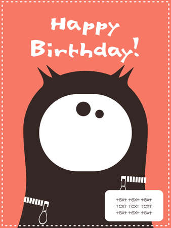 Happy birthday invitation card with cute monster vector illustrationのイラスト素材