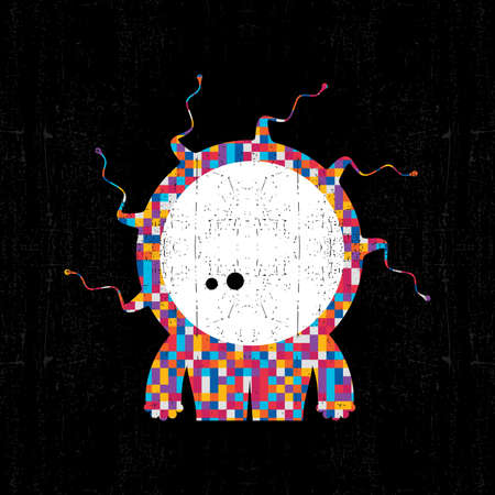 Colorful pixel monster on black grunge background. Vector illustrationのイラスト素材