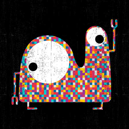 Colorful pixel monster on black grunge background. Vector illustrationのイラスト素材