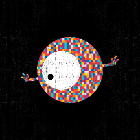 Colorful pixel monster on black grunge background. Vector illustrationのイラスト素材