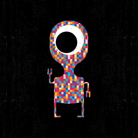 Colorful pixel monster on black grunge background. Vector illustrationのイラスト素材