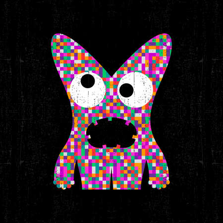 Colorful pixel monster on black grunge background. Vector illustrationのイラスト素材
