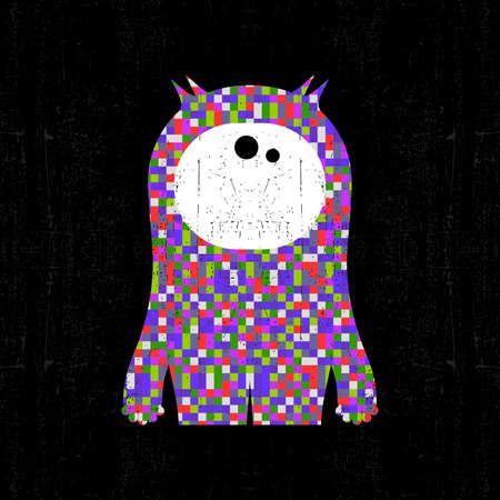 Colorful pixel monster on black grunge background. Vector illustrationのイラスト素材