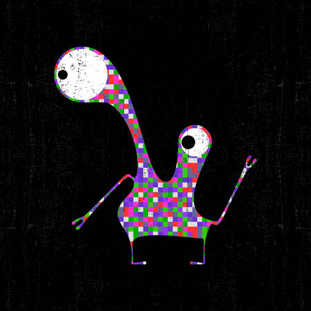 Colorful pixel monster on black grunge background. Vector illustrationのイラスト素材