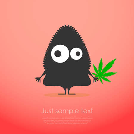 Cute monster with marijuana leaf in hand. Vector illustrationのイラスト素材