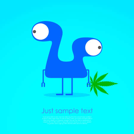 Cute monster with marijuana leaf in hand. Vector illustrationのイラスト素材