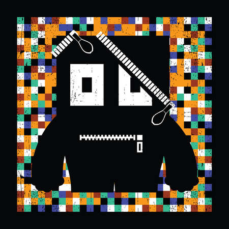 Monster on grunge pixel backgroundのイラスト素材