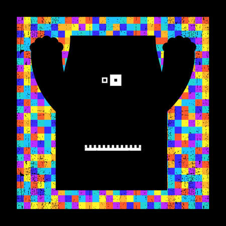 Monster on grunge pixel backgroundのイラスト素材