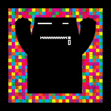 Monster on grunge pixel backgroundのイラスト素材
