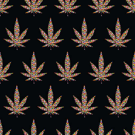 Pixel Cannabis leafs  seamless patternのイラスト素材