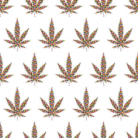 Pixel Cannabis leafs  seamless patternのイラスト素材