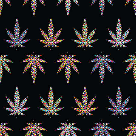 Pixel Cannabis leafs  seamless patternのイラスト素材