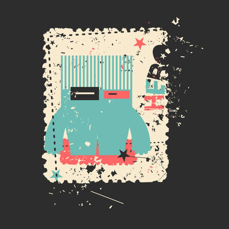 Cute monster on retro grunge Postage Stamp. Cartoon illustration. Vintage postage stamp. Vector illustration.のイラスト素材
