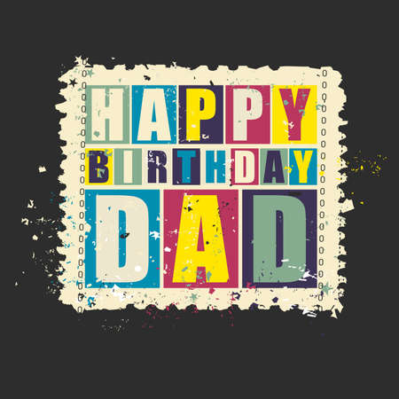 Happy birthday Dad on retro grunge Postage Stamp. Vector illustration. Gift card.のイラスト素材