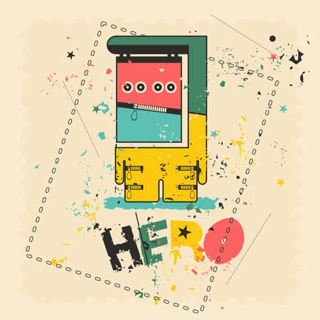 Cute monster on retro grunge Postage Stamp. Cartoon illustration. Vintage postage stamp. Vector illustration.のイラスト素材