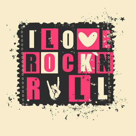 Retro letters "I love Rockn Rock" on grunge postage stamp. vector illustrationのイラスト素材